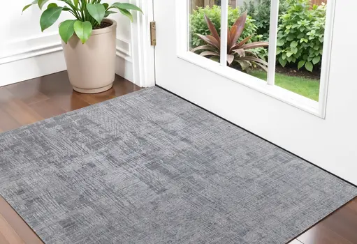 2' X 3' Light Blue and Silver Abstract Hand Woven Worn Faded Area Rug