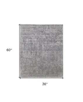 3' X 5' Gray and Silver Abstract Hand Woven Worn Faded Area Rug