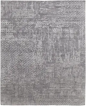 9' X 12' Gray and Silver Abstract Hand Woven Worn Faded Area Rug