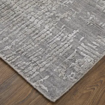 9' X 12' Gray and Silver Abstract Hand Woven Worn Faded Area Rug