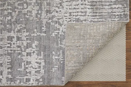 9' X 12' Gray and Silver Abstract Hand Woven Worn Faded Area Rug