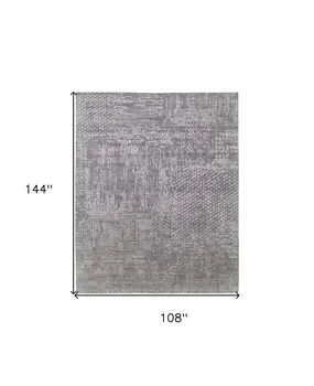 9' X 12' Gray and Silver Abstract Hand Woven Worn Faded Area Rug