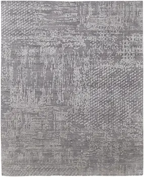9' X 12' Gray and Silver Abstract Hand Woven Worn Faded Area Rug
