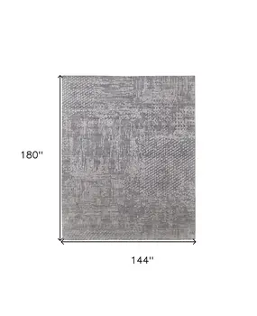 12' X 15' Gray and Silver Abstract Hand Woven Worn Faded Area Rug