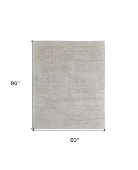 5' X 8' Ivory and Gray Abstract Hand Woven Worn Faded Area Rug