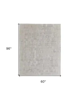 5' X 8' Ivory and Gray Abstract Hand Woven Worn Faded Area Rug