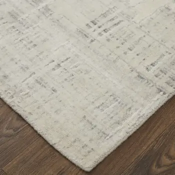 8' X 10' Ivory and Gray Abstract Hand Woven Worn Faded Area Rug