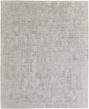 8' X 10' Ivory and Gray Abstract Hand Woven Worn Faded Area Rug