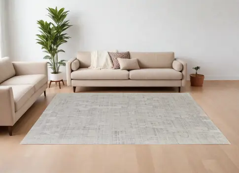 10' X 14' Ivory and Gray Abstract Hand Woven Worn Faded Area Rug