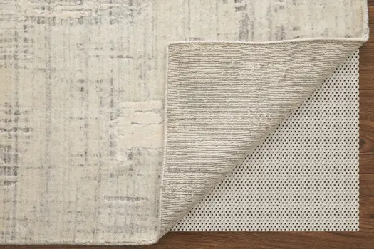 2' X 3' Ivory and Gray Abstract Hand Woven Worn Faded Area Rug