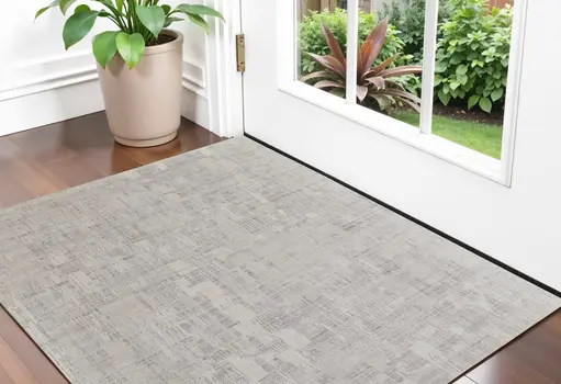 2' X 3' Ivory and Gray Abstract Hand Woven Worn Faded Area Rug