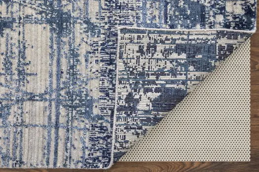 8' X 10' Blue and Ivory Abstract Hand Woven Worn Faded Area Rug