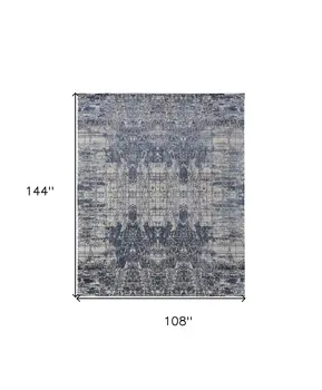 9' X 12' Blue and Ivory Abstract Hand Woven Worn Faded Area Rug