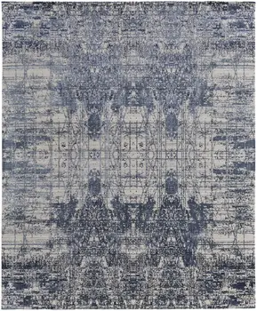 10' X 14' Blue and Ivory Abstract Hand Woven Worn Faded Area Rug