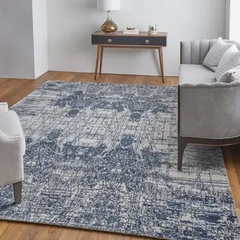 10' X 14' Blue and Ivory Abstract Hand Woven Worn Faded Area Rug