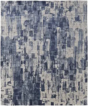 5' X 8' Blue and Ivory Abstract Hand Woven Worn Faded Area Rug