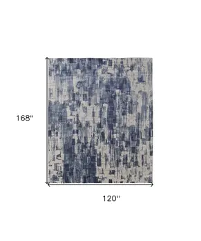 10' X 14' Blue and Ivory Abstract Hand Woven Worn Faded Area Rug