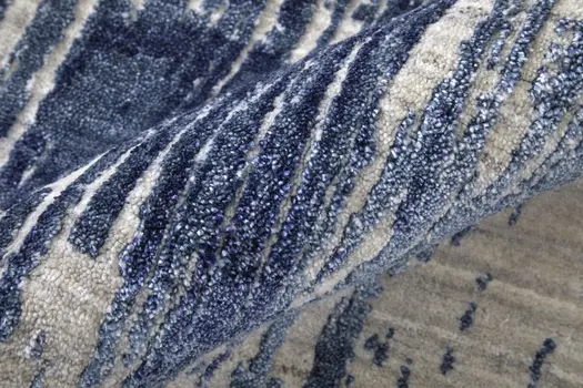 2' X 3' Blue and Ivory Abstract Hand Woven Worn Faded Area Rug