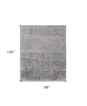 8' X 10' Gray Ivory and Blue Abstract Hand Woven Worn Faded Area Rug