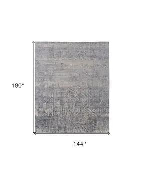 12' X 15' Gray Ivory and Blue Abstract Hand Woven Worn Faded Area Rug