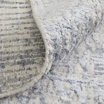 2' X 3' Gray Ivory and Blue Abstract Hand Woven Worn Faded Area Rug