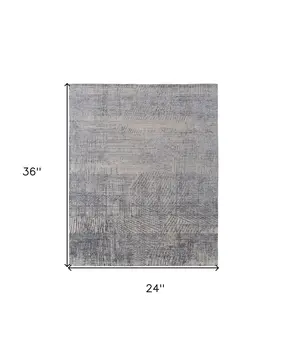 2' X 3' Gray Ivory and Blue Abstract Hand Woven Worn Faded Area Rug