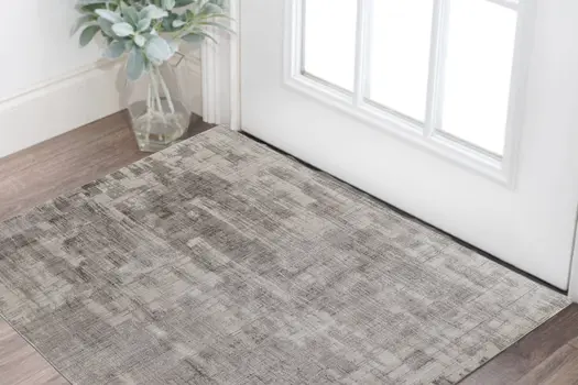 3' X 5' Gray and Ivory Abstract Hand Woven Worn Faded Area Rug