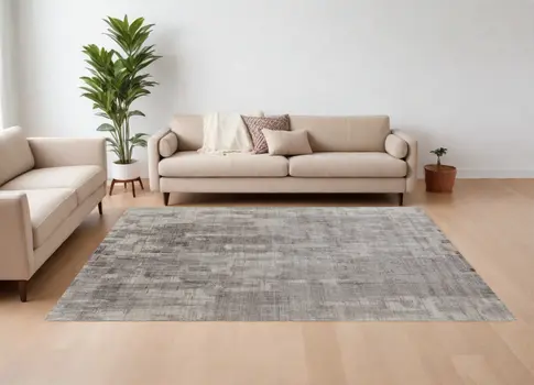8' X 10' Gray and Ivory Abstract Hand Woven Worn Faded Area Rug