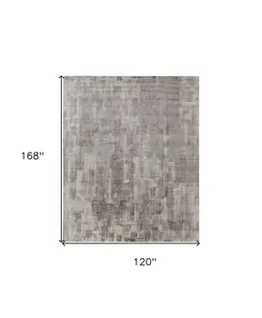 10' X 14' Gray and Ivory Abstract Hand Woven Worn Faded Area Rug