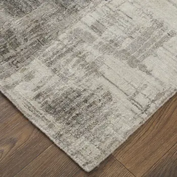2' X 3' Gray and Ivory Abstract Hand Woven Worn Faded Area Rug