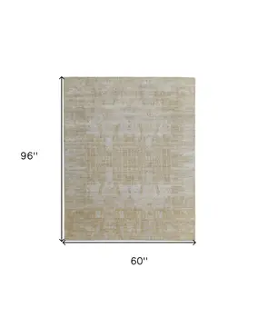 5' X 8' Yellow and Ivory Abstract Hand Woven Area Rug