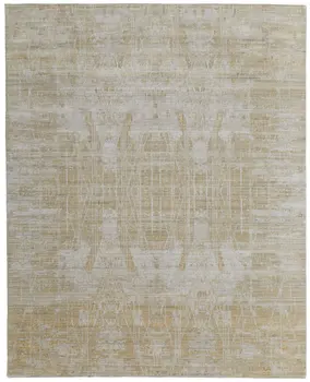 8' X 10' Yellow and Ivory Abstract Hand Woven Area Rug