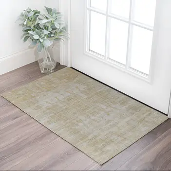 2' X 3' Yellow and Ivory Abstract Hand Woven Area Rug