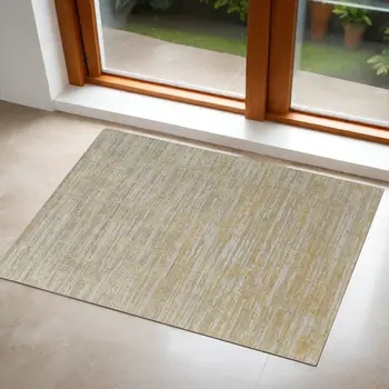 3' X 5' Yellow and Ivory Abstract Hand Woven Area Rug