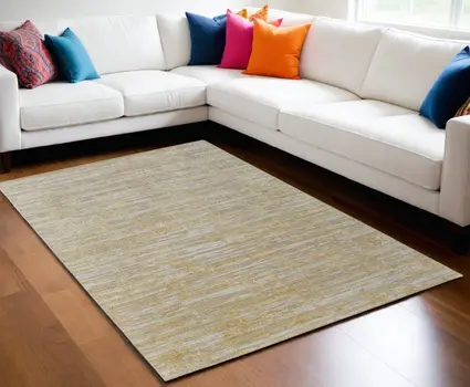 5' X 8' Yellow and Ivory Abstract Hand Woven Area Rug