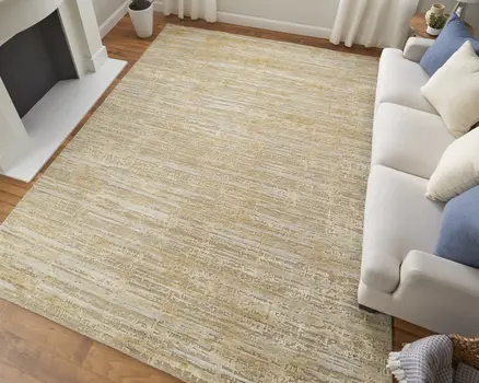 8' X 10' Yellow and Ivory Abstract Hand Woven Area Rug