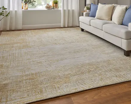 3' X 5' Yellow and Ivory Abstract Hand Woven Area Rug