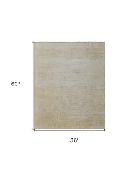 3' X 5' Yellow and Ivory Abstract Hand Woven Area Rug