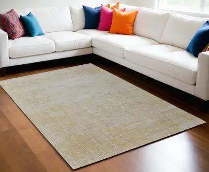 5' X 8' Yellow and Ivory Abstract Hand Woven Area Rug