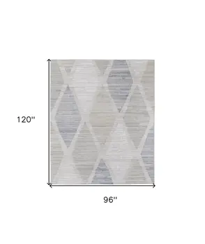 8' X 10' Ivory and Blue Geometric Hand Woven Area Rug