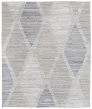 9' X 12' Ivory and Blue Geometric Hand Woven Area Rug