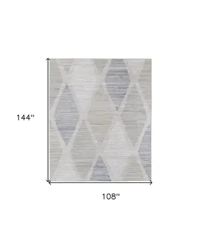 9' X 12' Ivory and Blue Geometric Hand Woven Area Rug