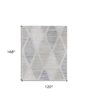 10' X 14' Ivory and Blue Geometric Hand Woven Area Rug