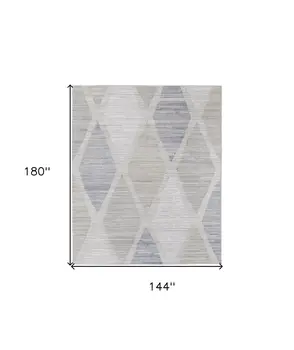 12' X 15' Ivory and Blue Geometric Hand Woven Area Rug