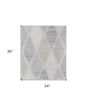 2' X 3' Ivory and Blue Geometric Hand Woven Area Rug