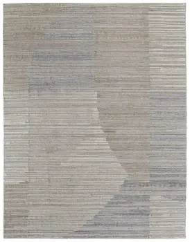 10' X 14' Tan and Blue Abstract Hand Woven Worn Faded Area Rug
