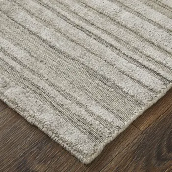 2' X 3' Tan and Blue Abstract Hand Woven Worn Faded Area Rug
