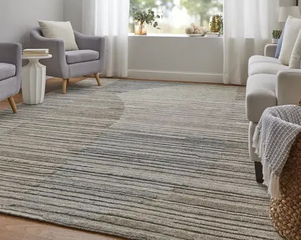 2' X 3' Tan and Blue Abstract Hand Woven Worn Faded Area Rug