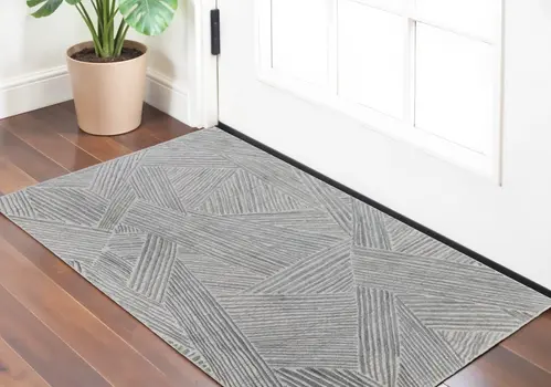 2' X 3' Green and Ivory Abstract Hand Woven Area Rug
