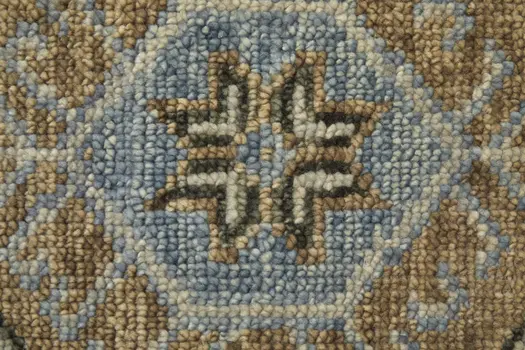 3' X 5' Ivory Tan and Blue Wool Oriental Hand Knotted Area Rug With Fringe
